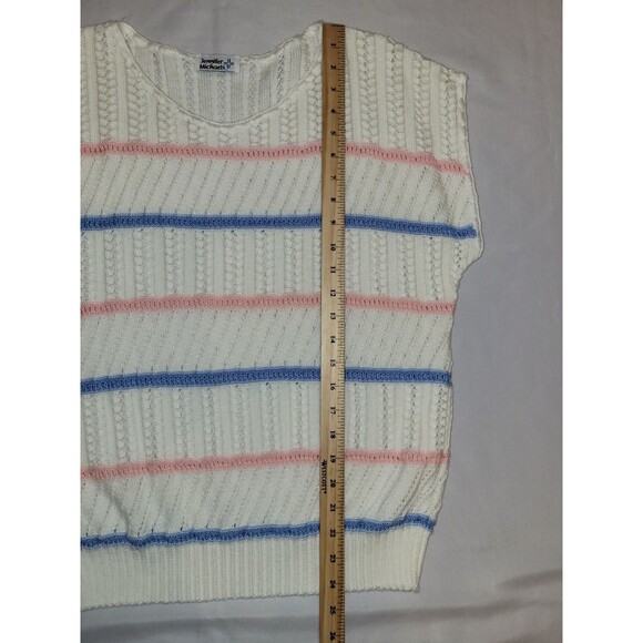 Vintage 80s Open Knit Striped Sweater Shirt Womens Medium Oversized Top - Picture 9 of 10